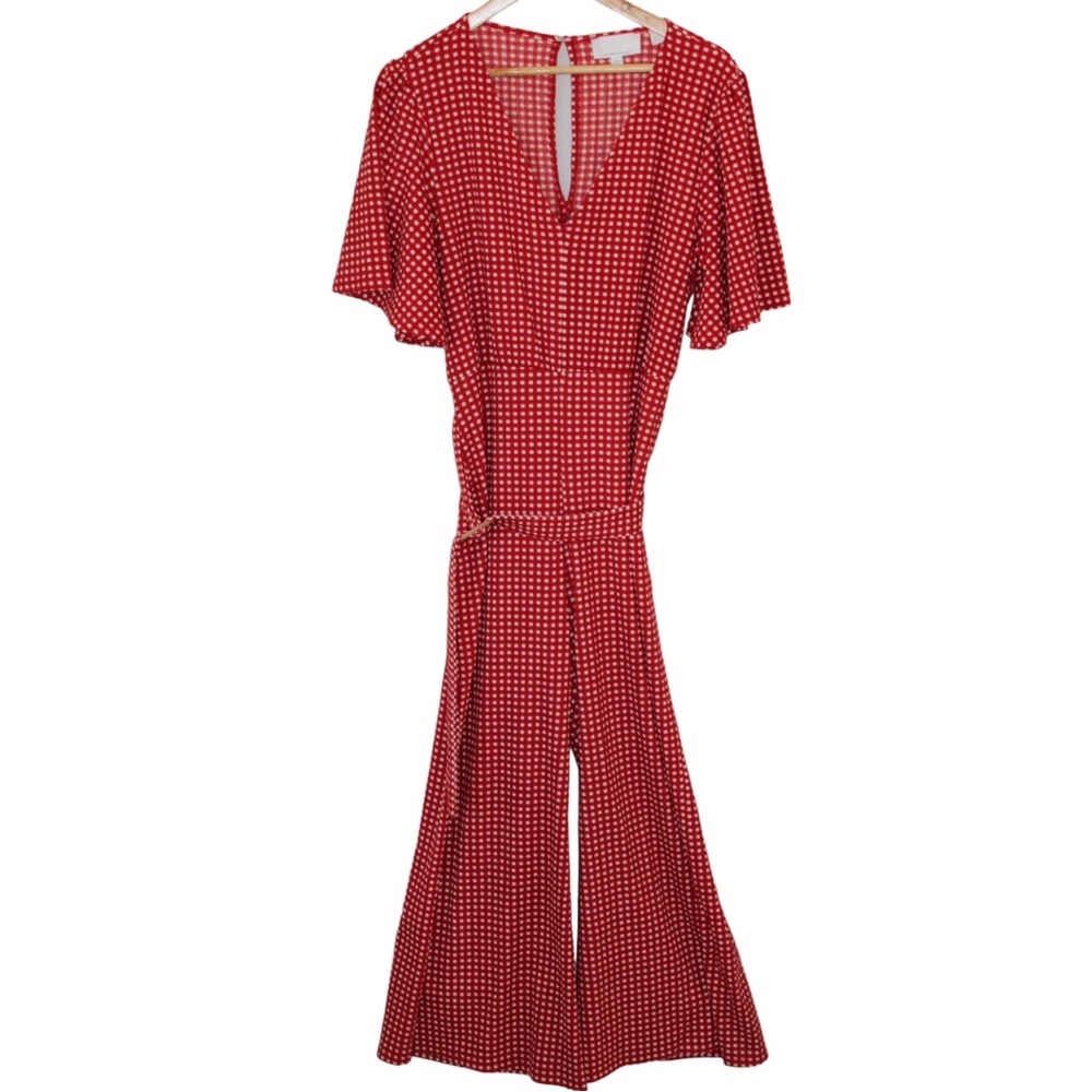 Anthropologie Wide Leg Gingham Jumpsuit